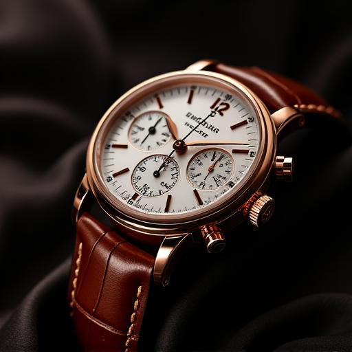 Eleganter Chronograph aus Roségold mit Lederarmband.